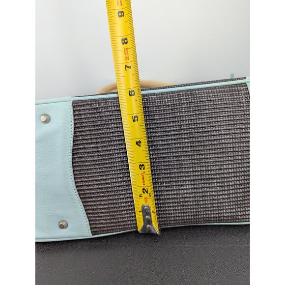 VTG Y2K Kate Landry Matching Handbag & Clutch Set Brown Woven Blue Leather Trim - Picture 8 of 14